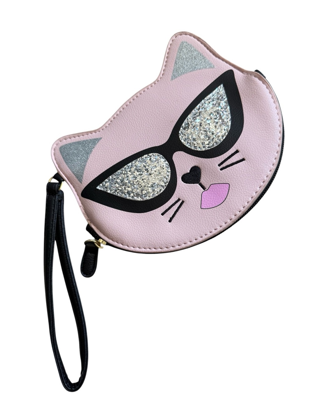 Betsey Johnson Pink Cat Face Coin Wristlet w/Black Trim from Witch’s Estate Sale